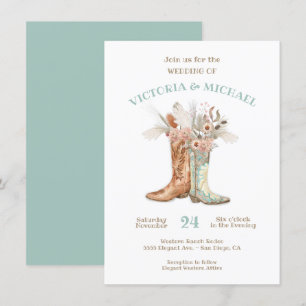 Bride & Groom Floral Boots Cowboy Western Wedding Invitation