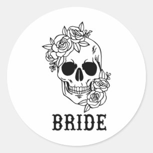 Bride Groom Floral Skull Halloween Wedding Bachelo Classic Round Sticker
