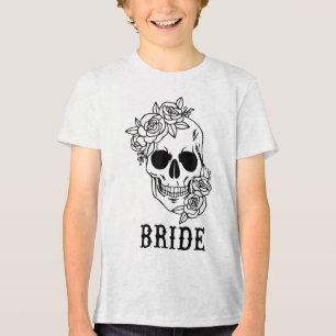 Bride Groom Floral Skull Halloween Wedding Bachelo Tri-Blend Shirt