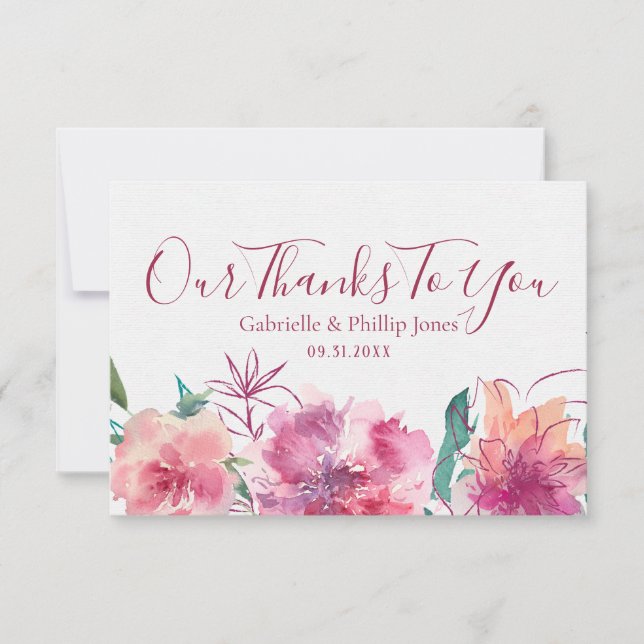 Bride & Groom Floral Wedding Thank You Card (Front)