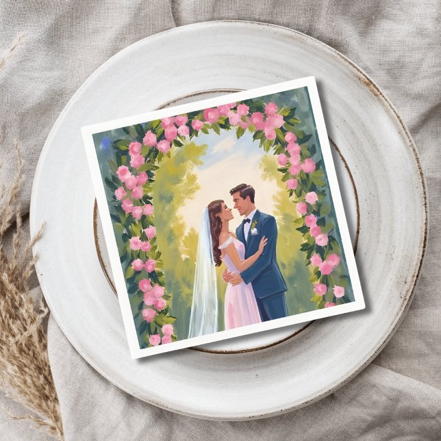 Bride & Groom Garden Arch | Floral Wedding Painted Napkin (Creator Uploaded)