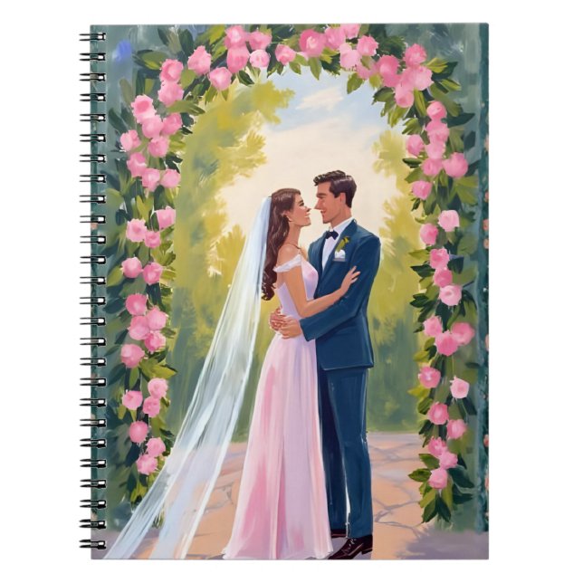 Bride & Groom Garden Arch | Floral Wedding Painted Notebook (Front)