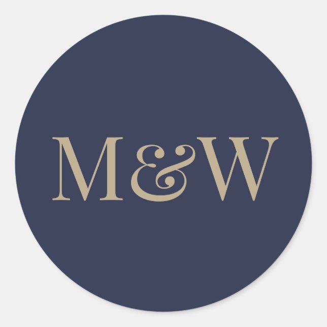 Bride Groom Gold Initials Navy Classic Round Sticker (Front)