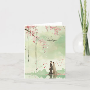 Bride & Groom Green Theme Wedding Thank You Card