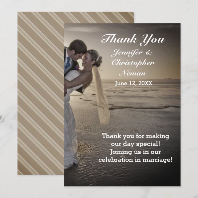 Bride & Groom Greyed Sunset Beach Thank You Card (Front/Back)