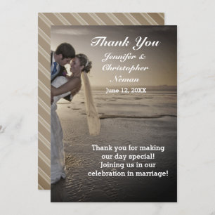 Bride & Groom Greyed Sunset Beach Thank You Card