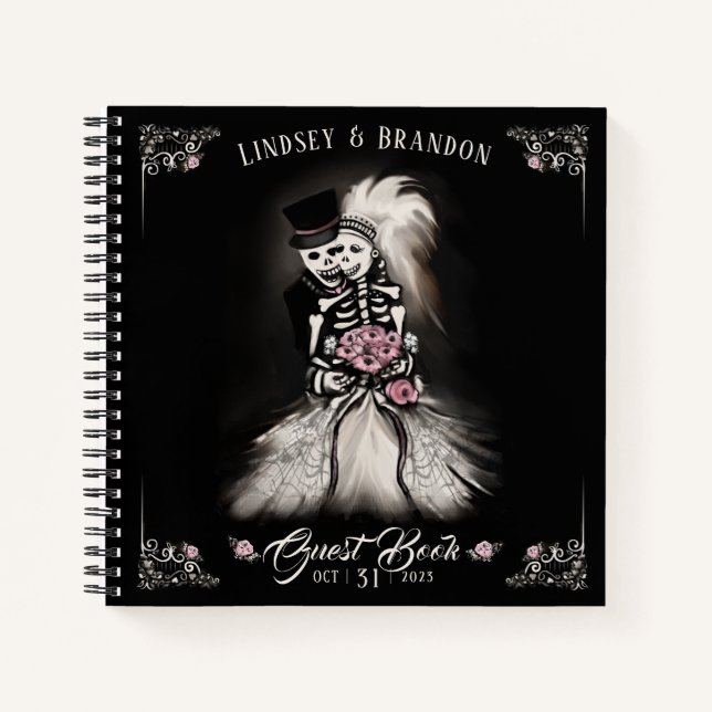 Bride Groom Halloween Skeletons Wedding Guest Book (Front)