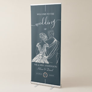 Bride & Groom Hand Drawn Illustration Navy Blue Retractable Banner