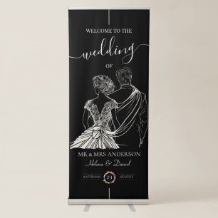 Bride & Groom Hand Drawn Illustration Wedding Cute Retractable Banner