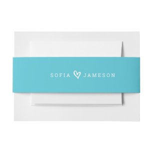 BRIDE & GROOM HEART modern type turquoise blue Invitation Belly Band