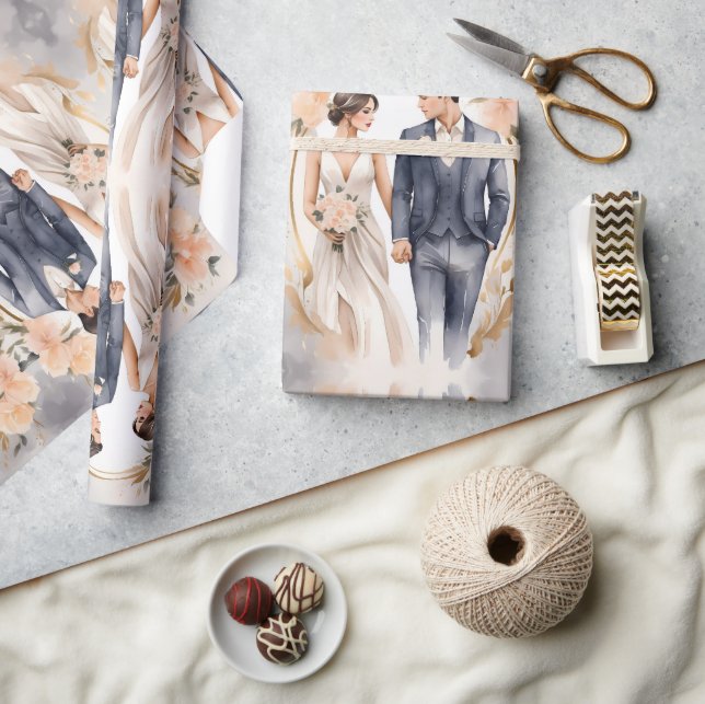 Bride & Groom Holding Hands in Love Wrapping Paper (Crafts)