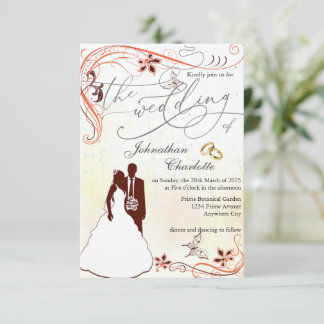 Bride groom illustration wedding invitation