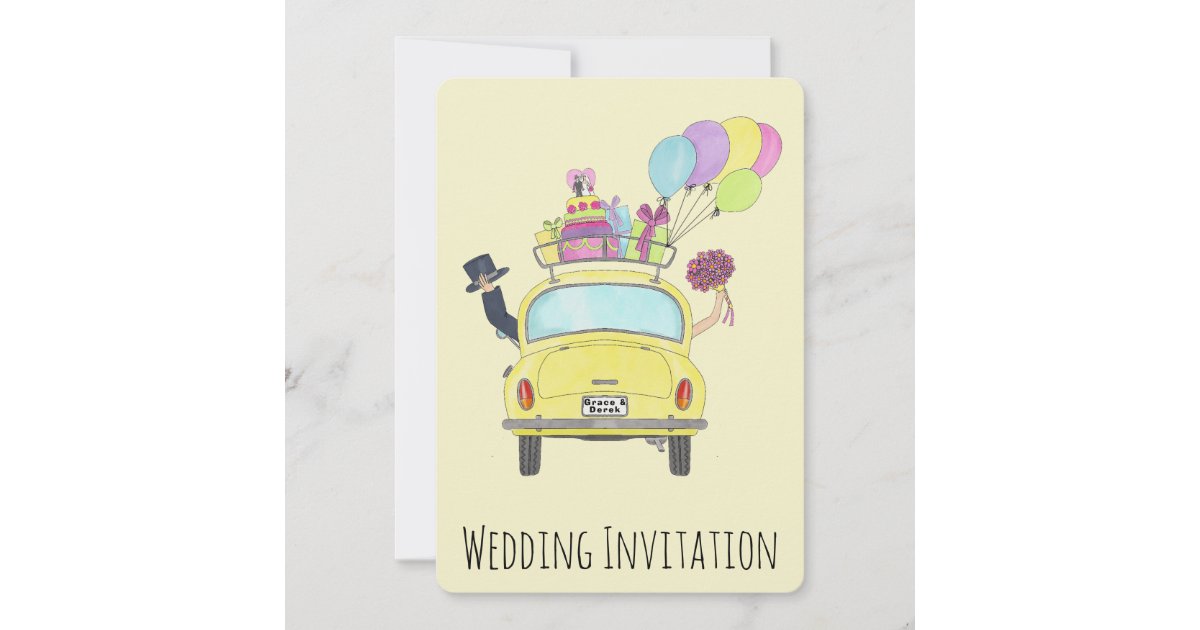 Bride & Groom in Car Wedding Invitation | Zazzle