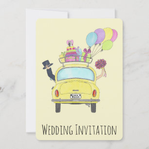 Bride & Groom in Car Wedding Invitation