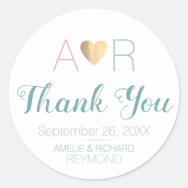 Bride Groom love Monogram wedding THANK YOU Classic Round Sticker (Front)