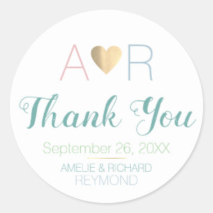 bride groom love monogram wedding THANK YOU Classic Round Sticker