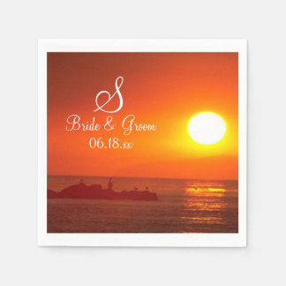 Bride Groom Monogram Date Beach Wedding Sunset Nap Napkin