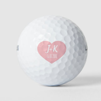 Bride Groom Monogram Pink Heart Golf Balls