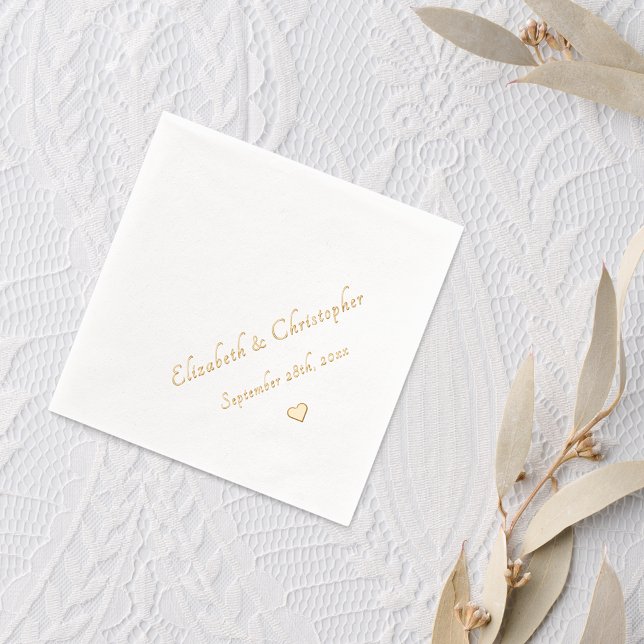 Bride Groom Monogram Wedding Date Party Cocktail Foil Napkins (Bride Groom Monogram Wedding Date Party Cocktail Foil Napkins)