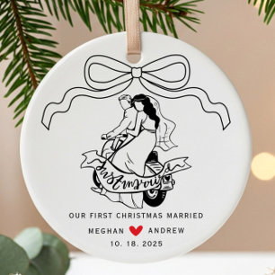 Bride & Groom Motorcycle Christmas Ceramic Tree Decoration