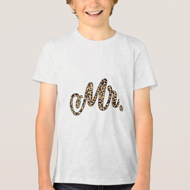 Bride Groom Mr Leopard Print Wedding Matching Coup Tri-Blend Shirt (Front)
