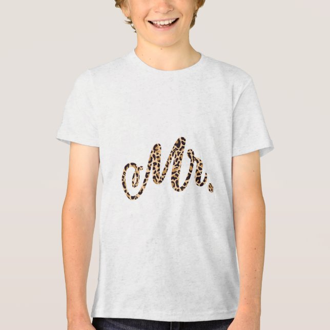Bride Groom Mr Leopard Print Wedding Matching Coup Tri-Blend Shirt (Front)