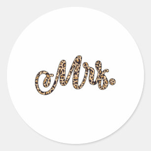 Bride Groom Mrs Leopard Print Wedding Matching Cou Classic Round Sticker