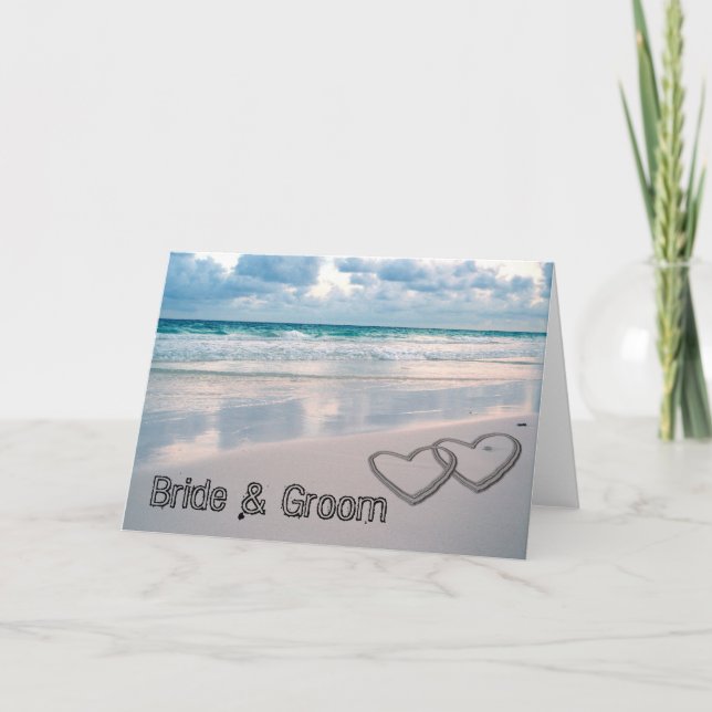 Bride & Groom Names Written in the Sand Card (Front)