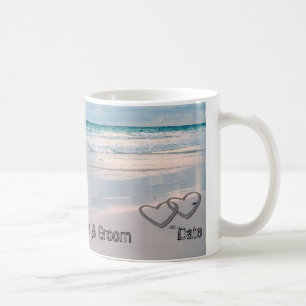 Bride & Groom Names Written in the Sand Coffee Mug