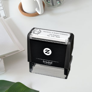 Bride groom nitials wreath wedding return address self-inking stamp