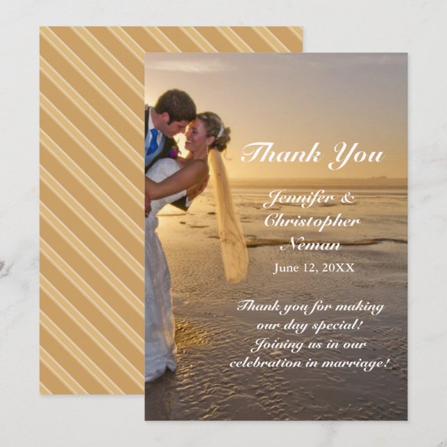 Bride & Groom on Sunset Beach Thank You Card (Front/Back)