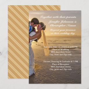 Bride & Groom on Sunset Beach Wedding Invitation