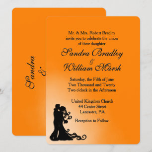 Bride, Groom Orange and Black Wedding Invitation
