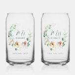 Bride & Groom Personalised Mr & Mrs  Floral Can Glass<br><div class="desc">Bride & Groom Personalised Mr & Mrs  Floral</div>
