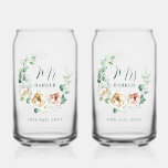 Bride & Groom Personalised Mr & Mrs  Floral Can Glass<br><div class="desc">Bride & Groom Personalised Mr & Mrs  Floral</div>
