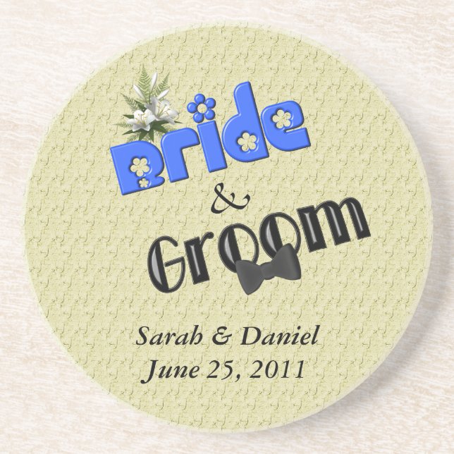 Bride Groom Personalised Wedding Gift Coaster (Front)