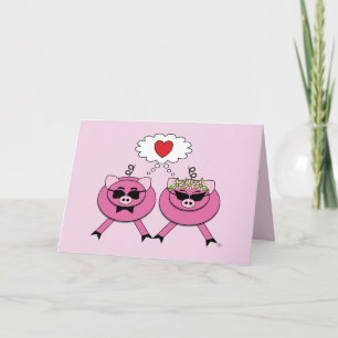 Bride & Groom Pig Wedding Congratulations Card