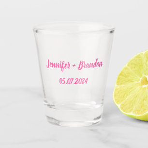 Bride Groom Pink Elegant Custom Name Wedding Shot Glass