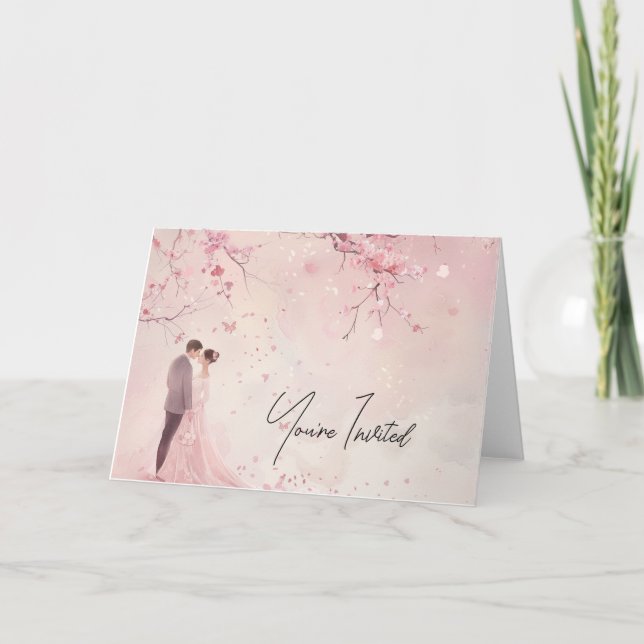 Bride & Groom Pink Theme Wedding Invitation (Front)