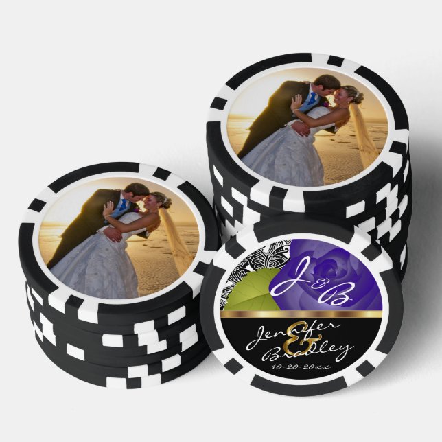 Bride & Groom Purple Rose Wedding Design Poker Chips (Stack)
