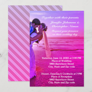 Bride & Groom Purple Sunset Beach Wedding Invite