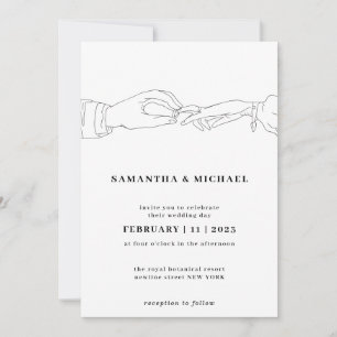 Bride Groom Ring White Clear Simple sketch Invitation