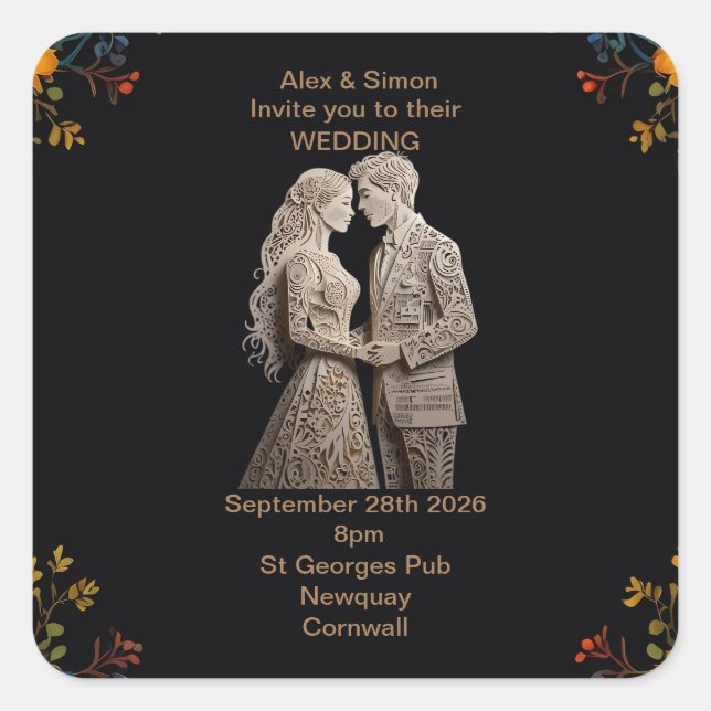 Bride & Groom Royal Classic Square Sticker (Front)