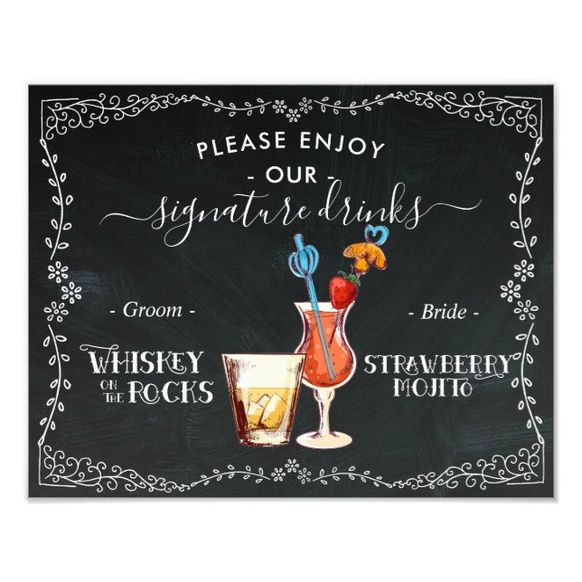 Bride & Groom Signature Drink Chalkboard Sign (Front)