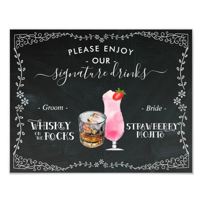 Bride & Groom Signature Drink Chalkboard Sign (Front)