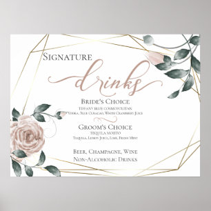 Bride Groom Signature Drinks Bar Menu Pink 2 Poster