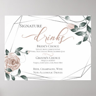 Bride Groom Signature Drinks Bar Menu Pink Poster