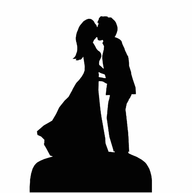 Bride & Groom Silhouette Kissing Wedding Standing Photo Sculpture (Front)