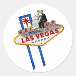 Bride & Groom sitting  on Las Vegas Sign Sticker