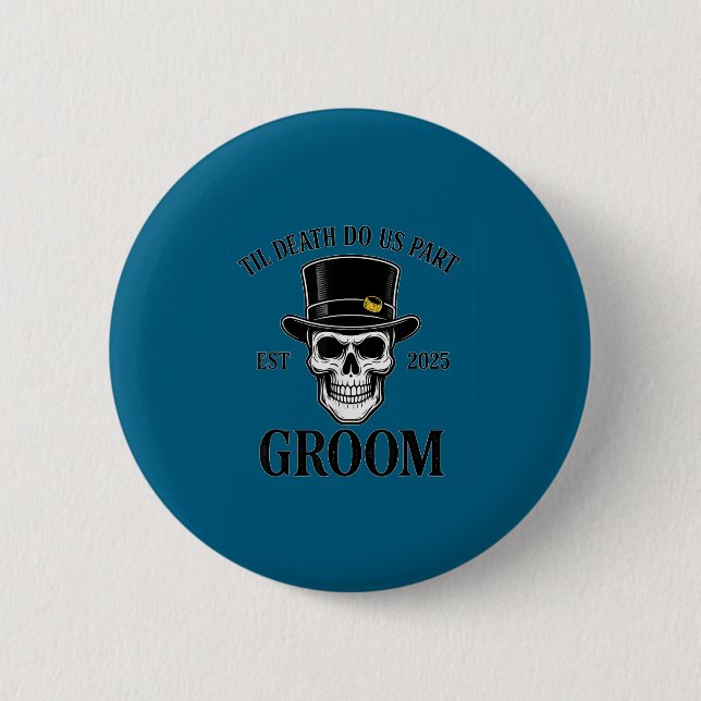 Bride groom skeleton gothic halloween wedding 6 cm round badge (Front)